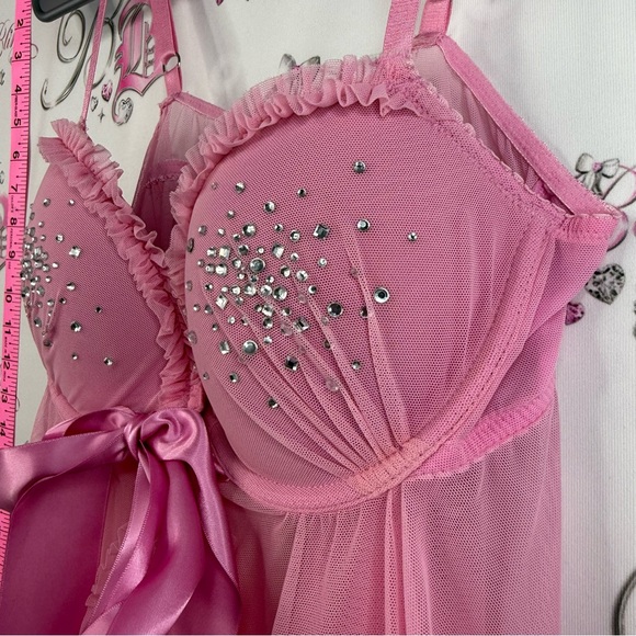 Victoria's Secret sexy little things Pink Rhinestone-Babydoll Chemise Satin Bow - Picture 4 of 15